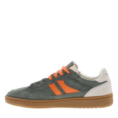Tennis en cuir kaki à talon plat pourvues de lacets bicolores - Image 3