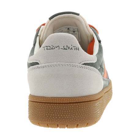 Tennis en cuir kaki à talon plat pourvues de lacets bicolores - Image 4