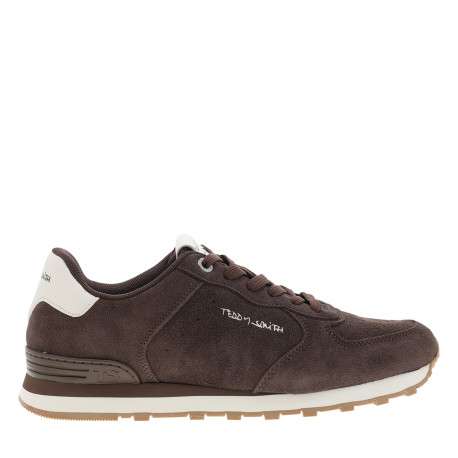 Baskets avec un revêtement en cuir nubuck marron pourvu d'un talon plat