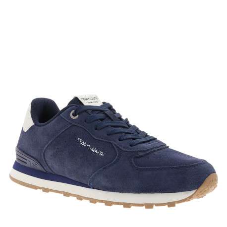 Baskets avec un revêtement en cuir nubuck bleu pourvu d'un talon plat - Image 2