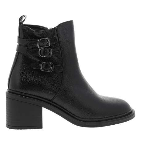 Bottines Palma vernies noires à talon décroché moyen pourvues d'un zip latéral