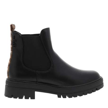 Bottines Pavina noires à talon décroché bas pourvues de soufflets élastiqués