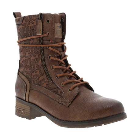 Bottines cognac à talon décroché bas munies de lacets et d'un zip latéral - Image 2