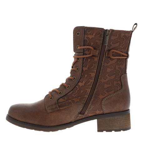 Bottines cognac à talon décroché bas munies de lacets et d'un zip latéral - Image 3