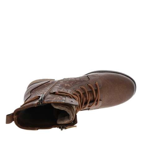 Bottines cognac à talon décroché bas munies de lacets et d'un zip latéral - Image 5