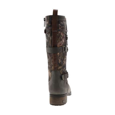 Bottes taupe ornées de motifs fleuris sur la tige avec un talon décroché bas - Image 4