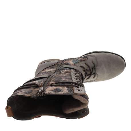 Bottes taupe ornées de motifs fleuris sur la tige avec un talon décroché bas - Image 5