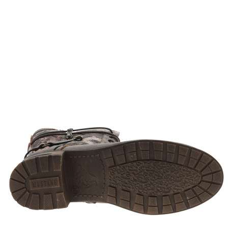 Bottes taupe ornées de motifs fleuris sur la tige avec un talon décroché bas - Image 6