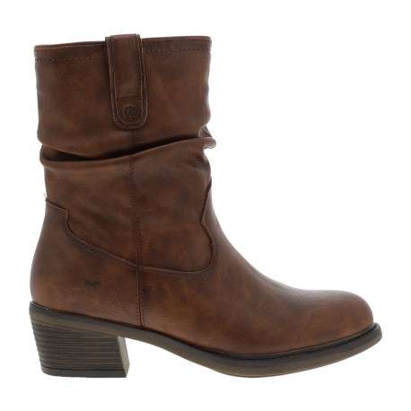 Boots brun à talon décroché bas dotée d'un zip latéral et du logo imprimé