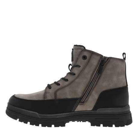 Bottines taupe à talon décroché bas pourvues de lacets et d'un zip latéral - Image 3