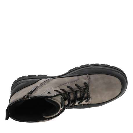 Bottines taupe à talon décroché bas pourvues de lacets et d'un zip latéral - Image 5