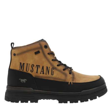 Bottines camel à talon décroché bas pourvues de lacets et d'un zip latéral