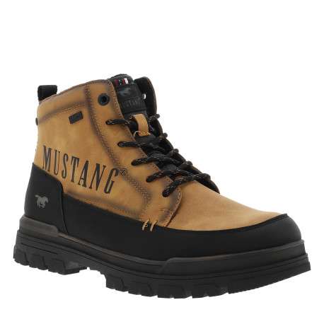 Bottines camel à talon décroché bas pourvues de lacets et d'un zip latéral - Image 2
