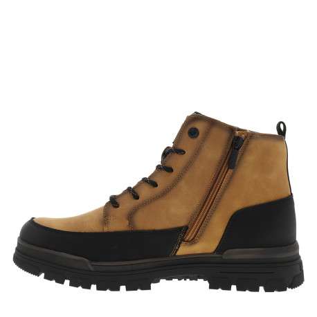 Bottines camel à talon décroché bas pourvues de lacets et d'un zip latéral - Image 3
