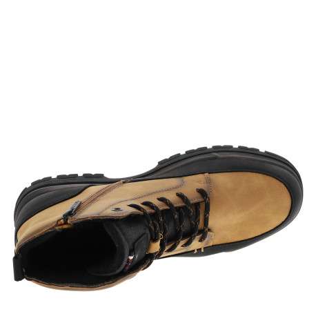Bottines camel à talon décroché bas pourvues de lacets et d'un zip latéral - Image 5