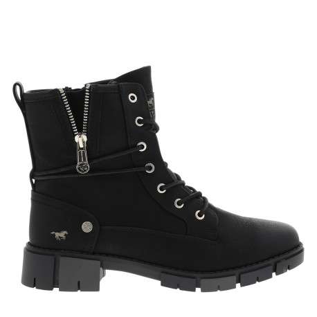Bottines noires à talon décroché bas pourvues de lacets et d'un zip latéral
