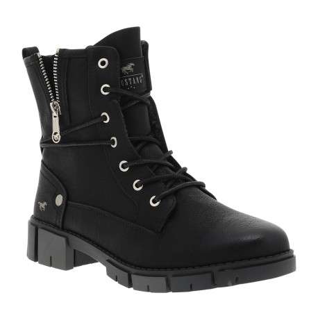 Bottines noires à talon décroché bas pourvues de lacets et d'un zip latéral - Image 2