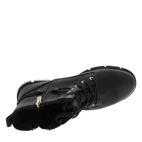 Bottines noires à talon décroché bas pourvues de lacets et d'un zip latéral - Image 5