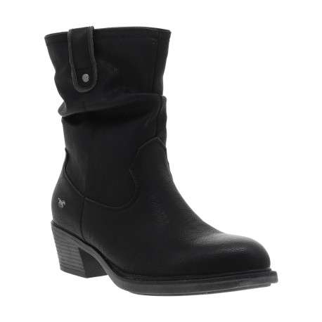 Boots noir à talon décroché bas et tige souple à effet plissée - Image 2
