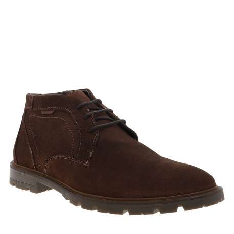 Bottines en cuir brunes avec un talon décroché bas et des lacets ronds - Image 2
