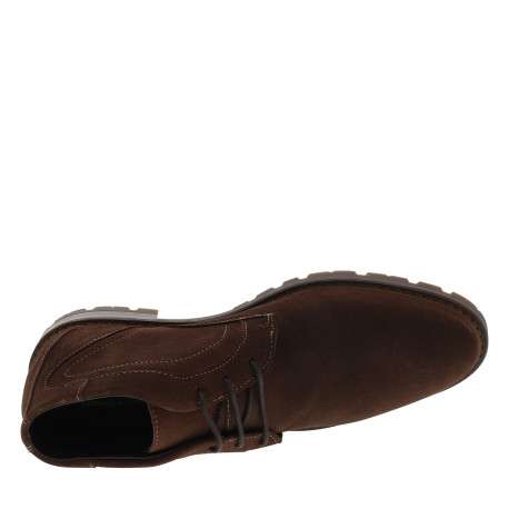 Bottines en cuir brunes avec un talon décroché bas et des lacets ronds - Image 5