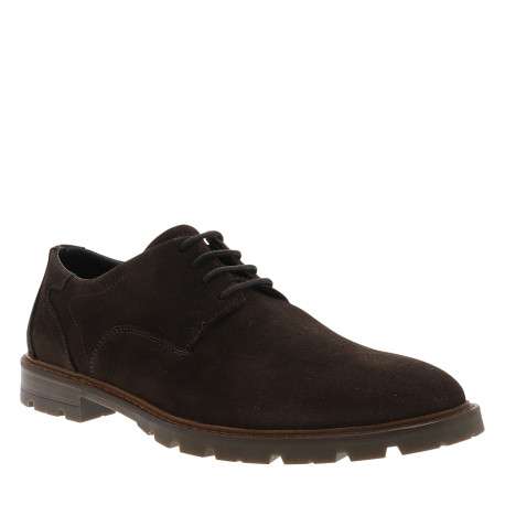 Derbies en cuir chocolat avec un talon décroché bas et des lacets ronds - Image 2