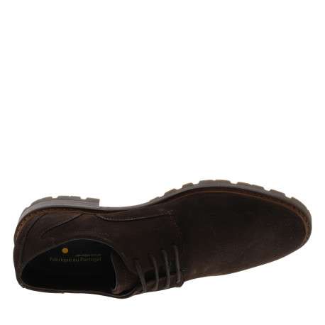 Derbies en cuir chocolat avec un talon décroché bas et des lacets ronds - Image 5