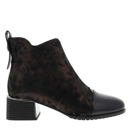 Boots en cuir bronze à talon moyen bout brillant et fermeture zippée latérale
