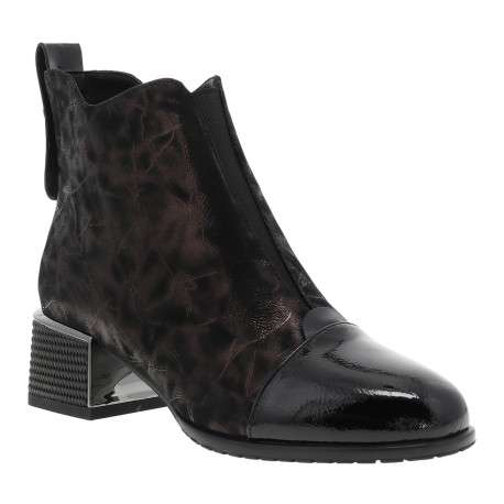 Boots en cuir bronze à talon moyen bout brillant et fermeture zippée latérale - Image 2