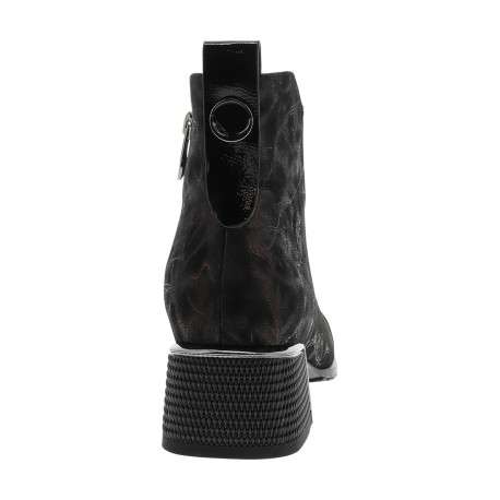 Boots en cuir bronze à talon moyen bout brillant et fermeture zippée latérale - Image 4