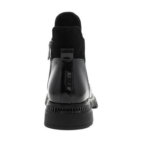Boots en cuir noir vernies à talon décroché bas munies d'un zip - Image 4