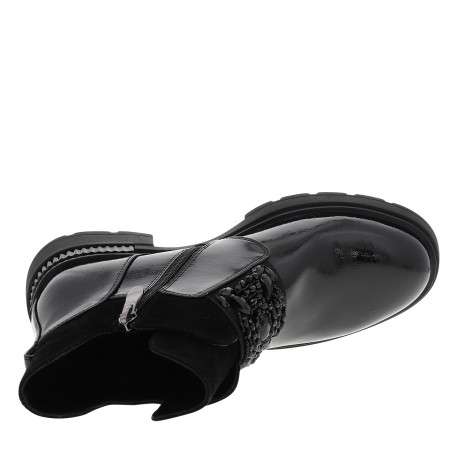 Boots en cuir noir vernies à talon décroché bas munies d'un zip - Image 5