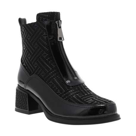Boots en cuir noir à talon décroché moyen dotées de 2 zips de fermeture - Image 2