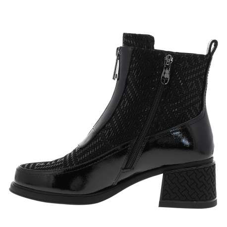 Boots en cuir noir à talon décroché moyen dotées de 2 zips de fermeture - Image 3