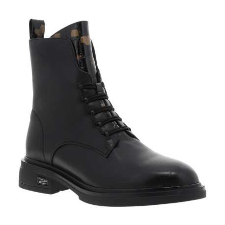 Bottines en cuir noir à talon décroché bas dotées de lacets élastiqués - Image 2
