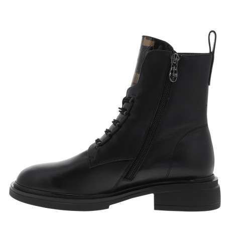 Bottines en cuir noir à talon décroché bas dotées de lacets élastiqués - Image 3