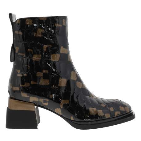 Boots en cuir noir à talon décroché moyen et zip latéral doté d'une languette
