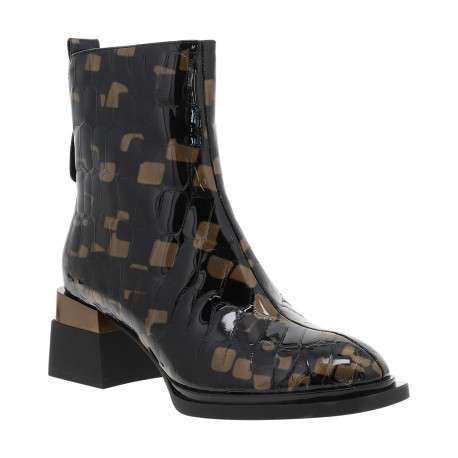 Boots en cuir noir à talon décroché moyen et zip latéral doté d'une languette - Image 2