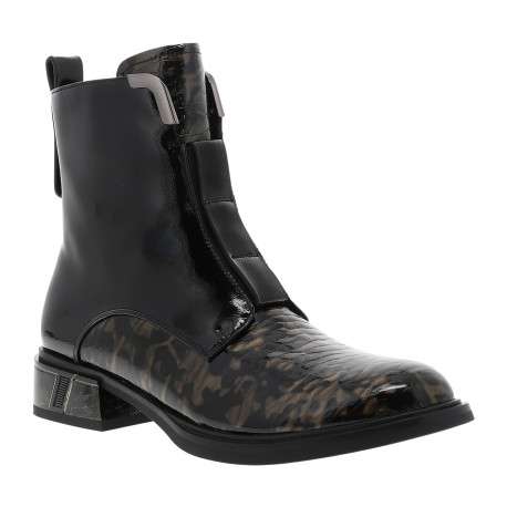 Boots en cuir noir vernies à talon décroché bas et à zip latéral - Image 2