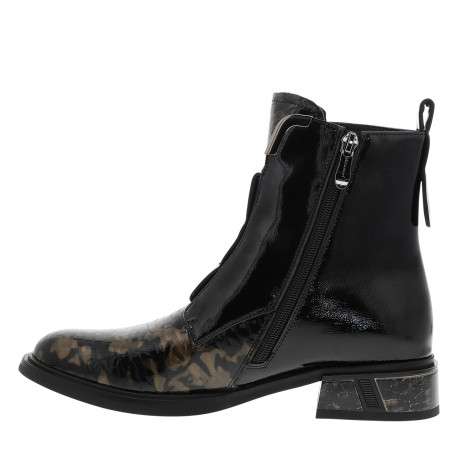 Boots en cuir noir vernies à talon décroché bas et à zip latéral - Image 3