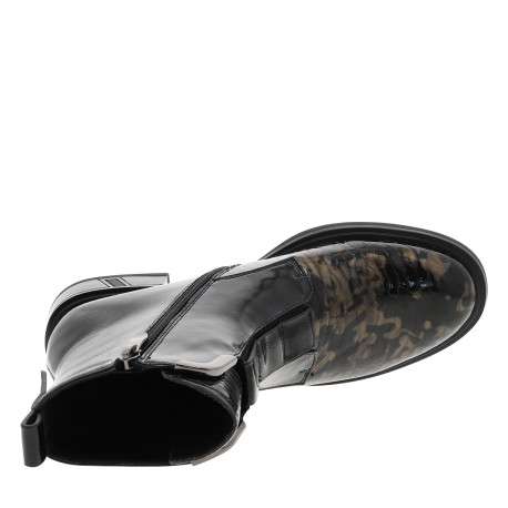 Boots en cuir noir vernies à talon décroché bas et à zip latéral - Image 5