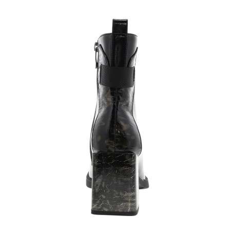 Boots en cuir noir vernies à talon décroché haut et motifs dorés - Image 4
