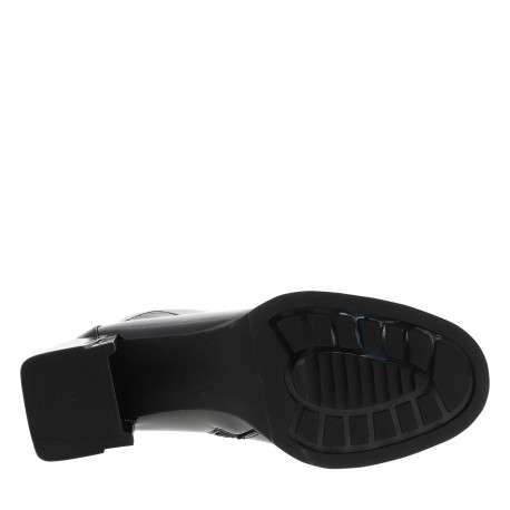 Boots en cuir noir vernies à talon décroché haut et motifs dorés - Image 6
