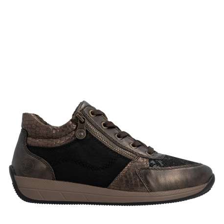 Sneakers bronze à talon plat pourvues de lacets et d'un zip latéral