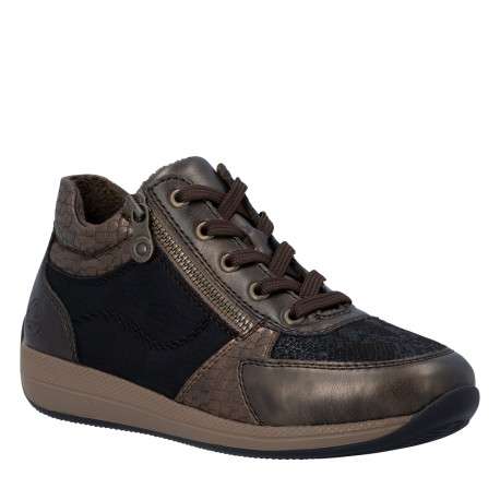 Sneakers bronze à talon plat pourvues de lacets et d'un zip latéral - Image 2