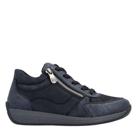 Sneakers bleu marine à talon plat pourvues de lacets et d'un zip