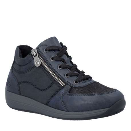 Sneakers bleu marine à talon plat pourvues de lacets et d'un zip - Image 2