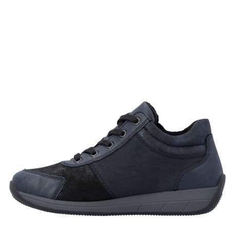 Sneakers bleu marine à talon plat pourvues de lacets et d'un zip - Image 3