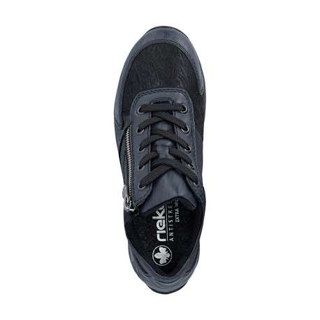 Sneakers bleu marine à talon plat pourvues de lacets et d'un zip - Image 5
