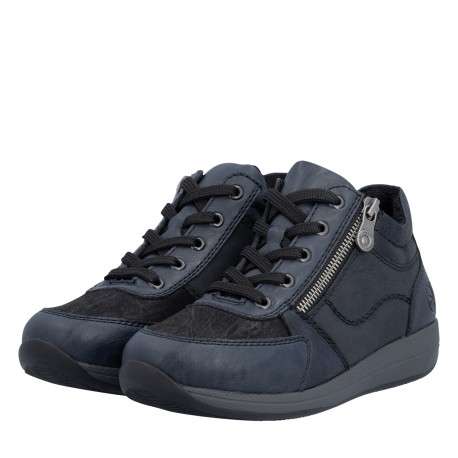 Sneakers bleu marine à talon plat pourvues de lacets et d'un zip - Image 7